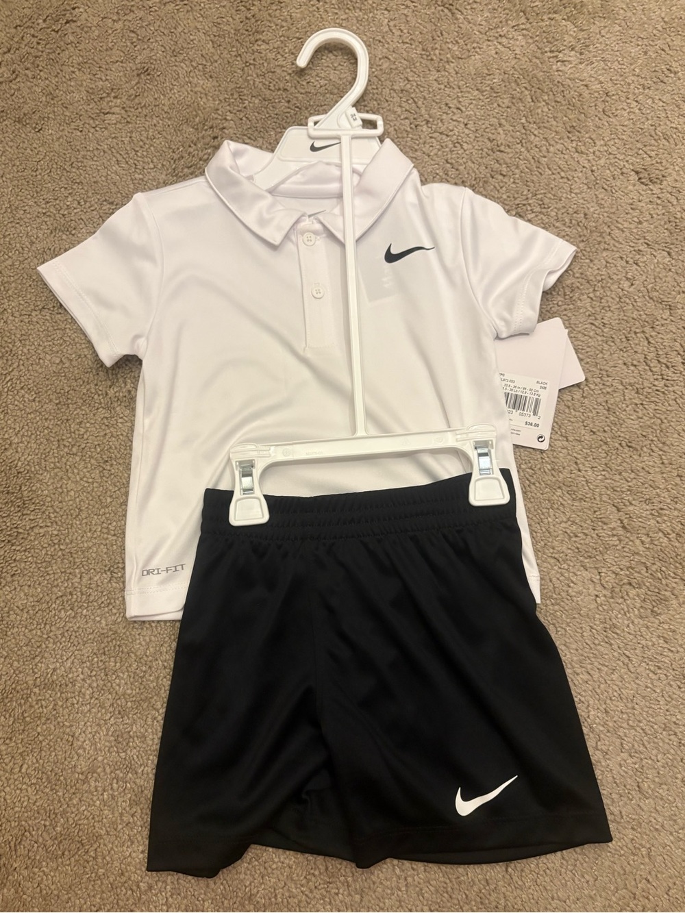 Nike White Polo Shirt and Black Athletic Shorts Kids Set